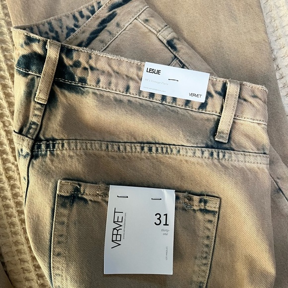 Distressed Tan Flare Jeans - Picture 3 of 7